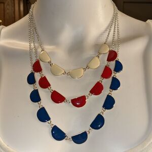 Blue cream & red 3 layer metal silvertone necklace